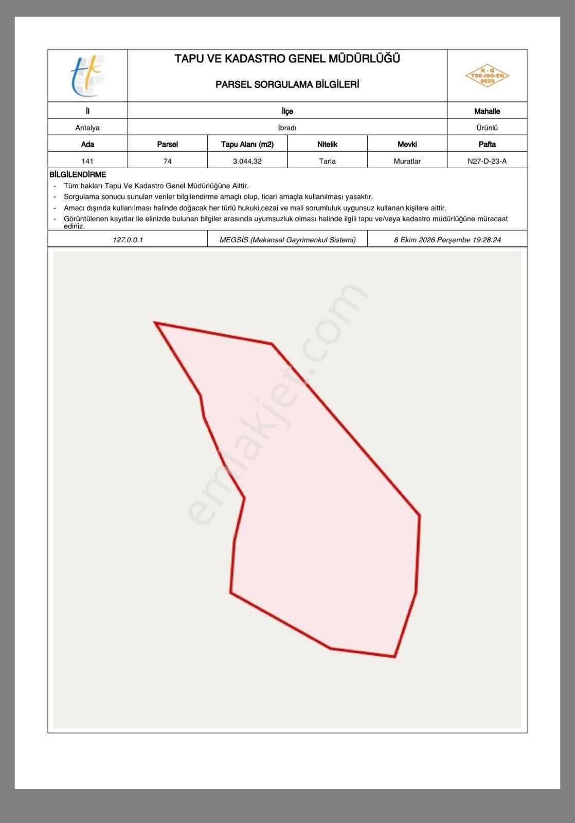 Antalya İbradı Ürünlü Mahallesi'nde Satılık 3.044 M² Tarla — fotoğraf 7