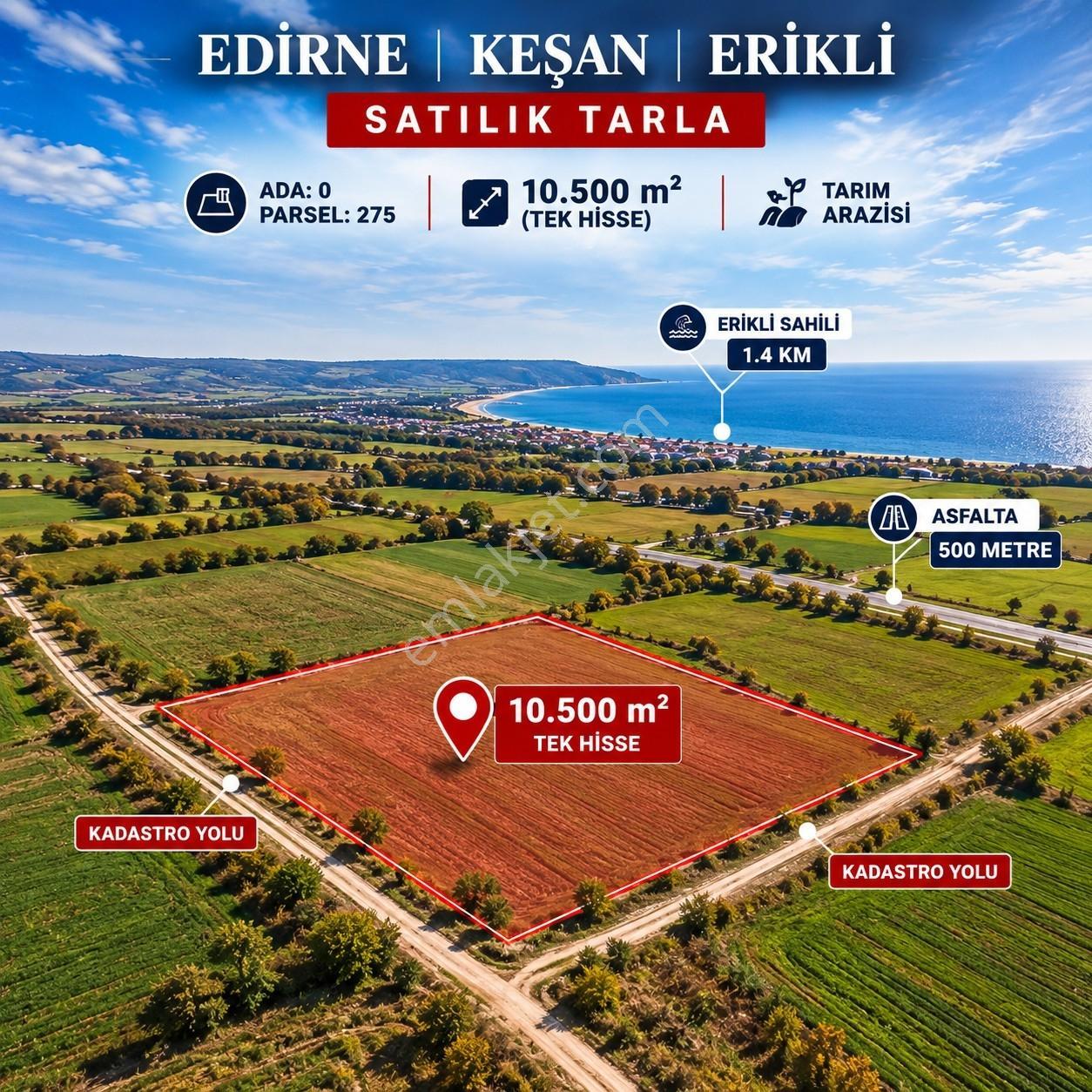 Edirne Keşan Erikli, Tuzla Gölü Manzaralı - Tek Tapu 10.500m² — fotoğraf 2