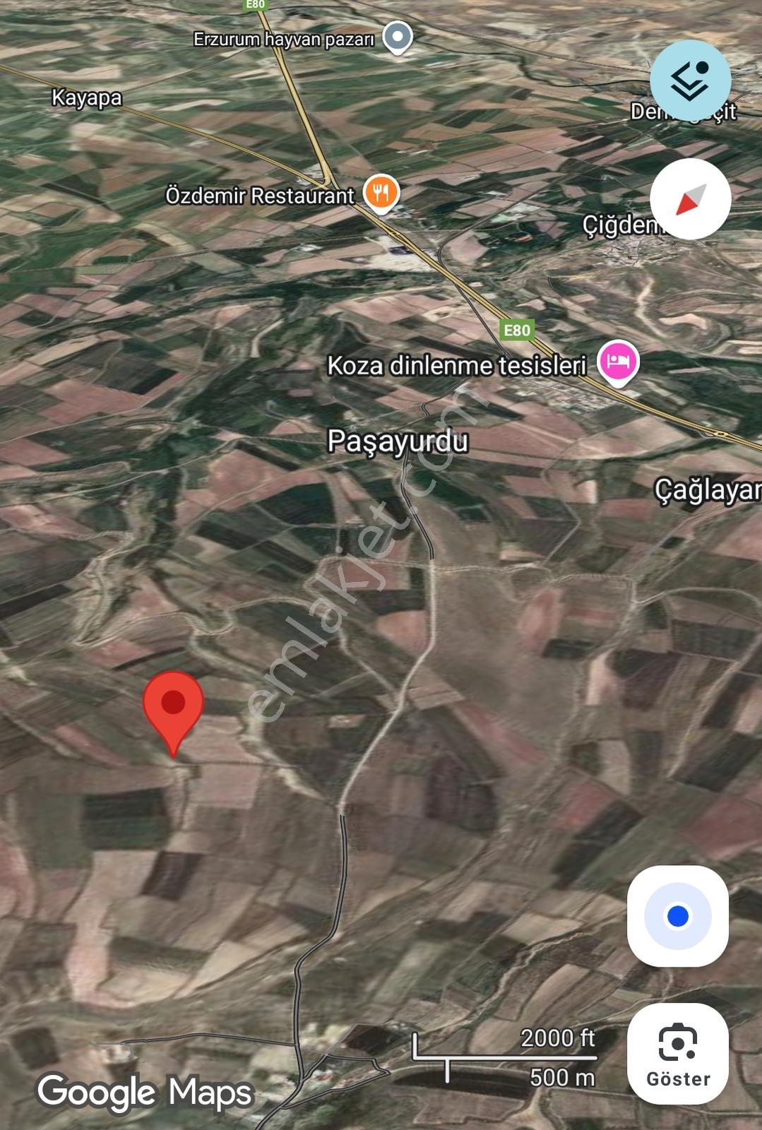 Lüx Erzurum'dan Aziziye Paşayurdu Emrecik Yolunda Satılık Tarla