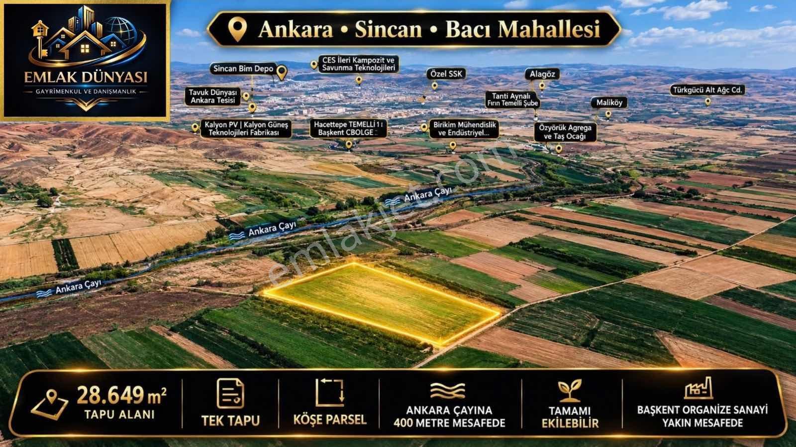 Sincan Bacıda 28.649 M2 Tek Tapu Çaya Yakın Tarla