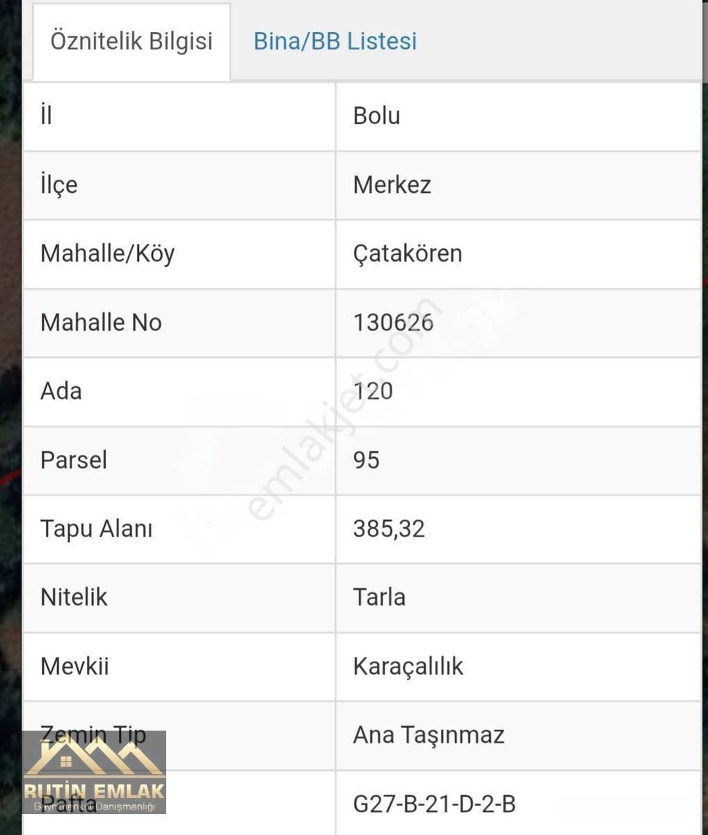 Bolu Merkez (Çatakören Köyü) Satılık (385M2) Tarla