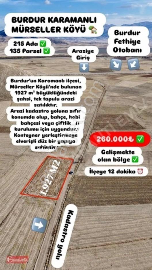 Burdur Karamanlı Mürseller Köyü Satılık Tarla
