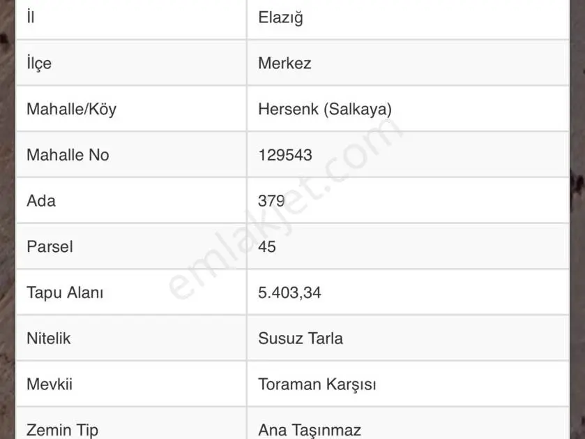 Doğukan Real Estate | Hersenk(Salkaya) Pertek Yoluna Yakın Yatırımlık Tarla