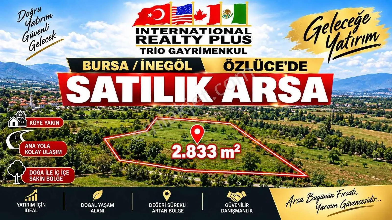Bursa İnegöl Özlücede Satılık Yatırımlık Arsa