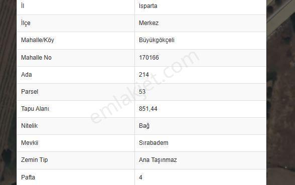 Isparta Büyükgökçeli'de 851m2 Satılık Bağ — fotoğraf 4