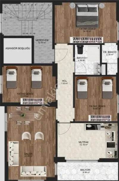 Çağ Emlaktan Yazlık Mah.120m2 3+1 Satılık Sıfır Daireler — fotoğraf 7