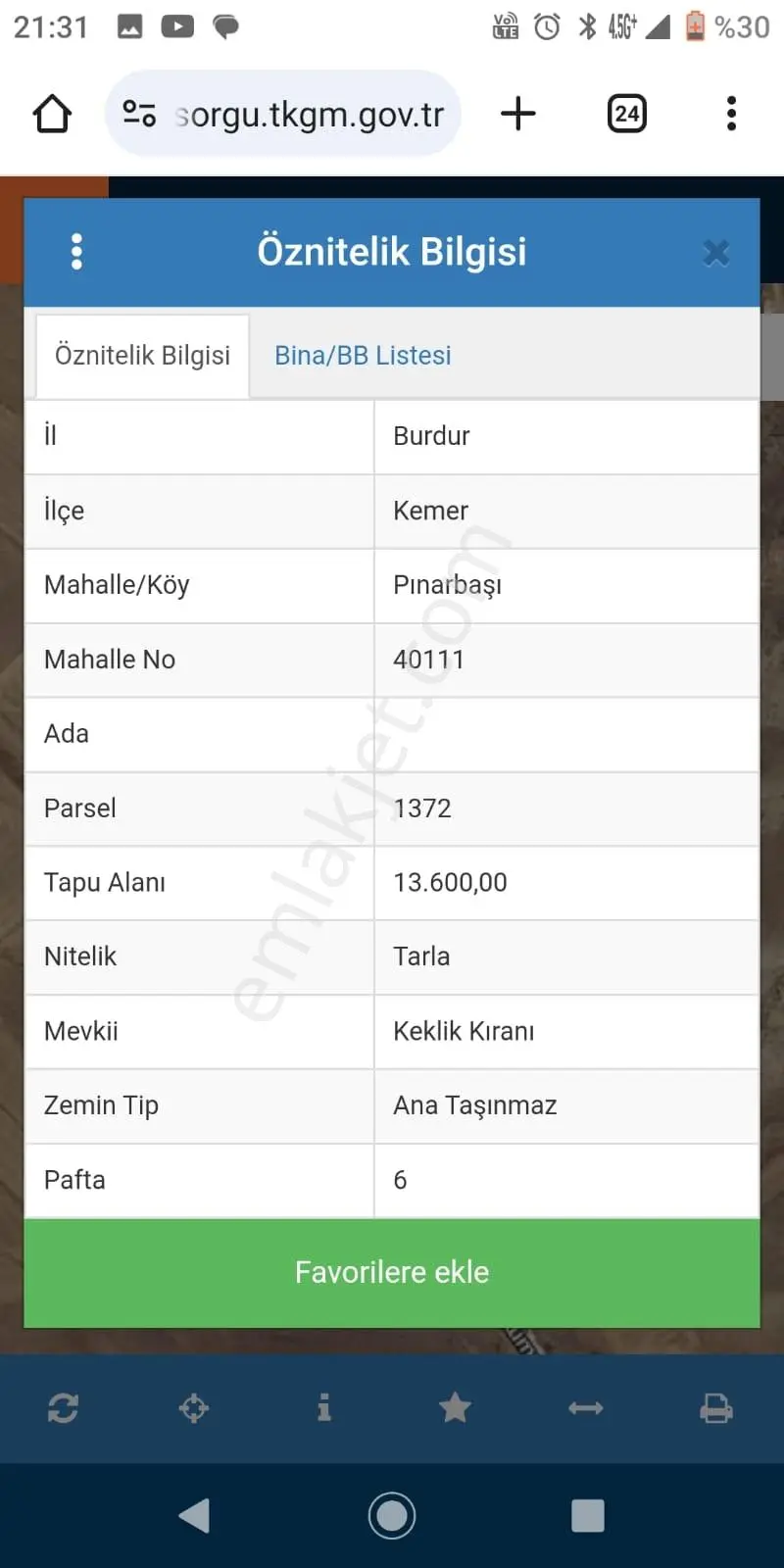 Burdur Kemer Pınarbaşı Keklik Kıranı Mevkiiğinde Satılık Tarla