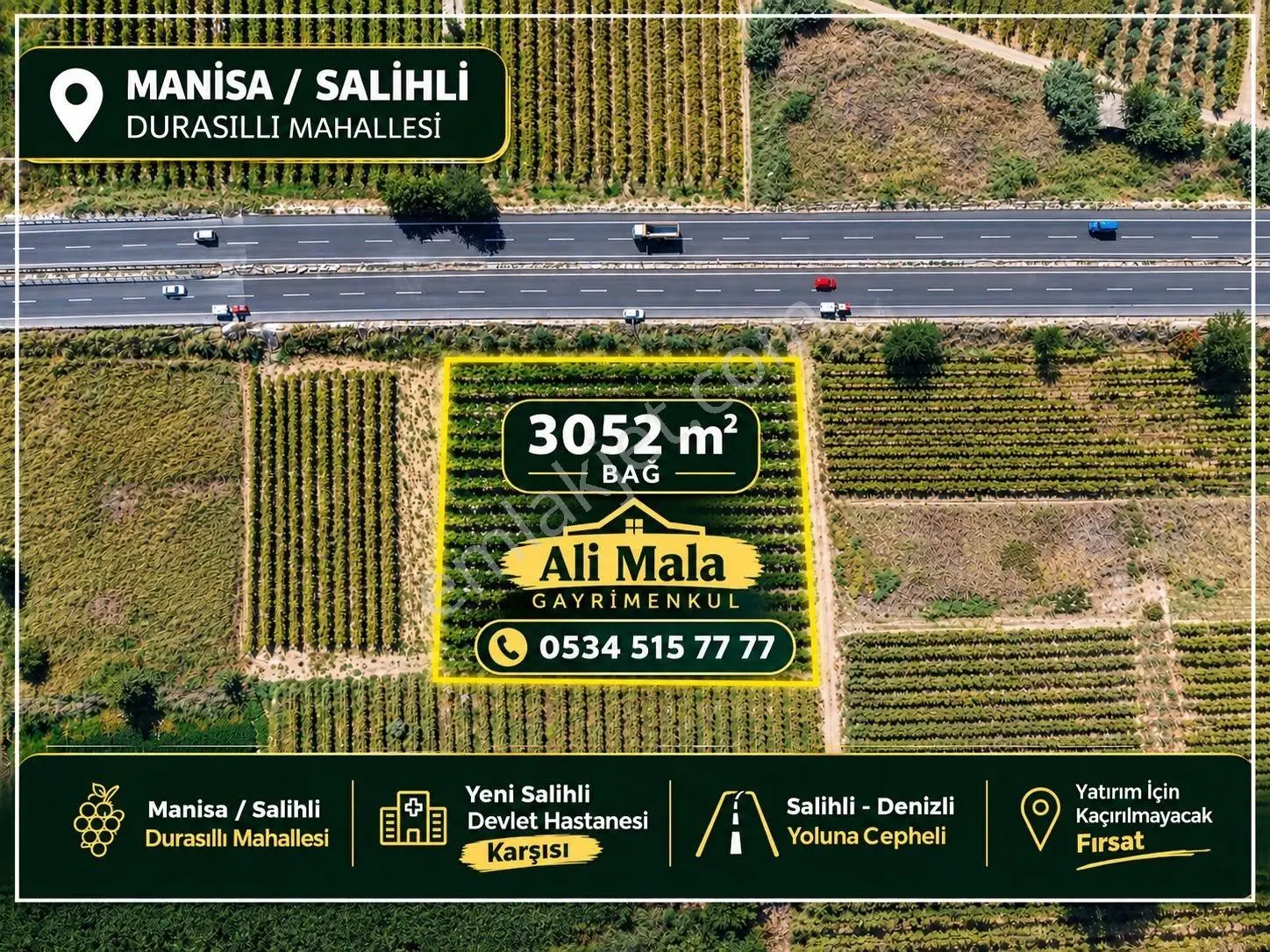 Salihli Denizli Yoluna Sıfır 3052 M² Satılık Bağ