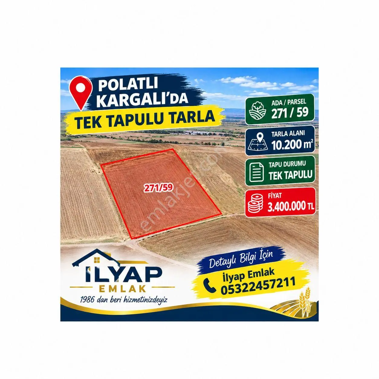 İlyap'Tan Temelliyi Geçince Kargalıda Tek Tapulu 10.200M2 Tarla