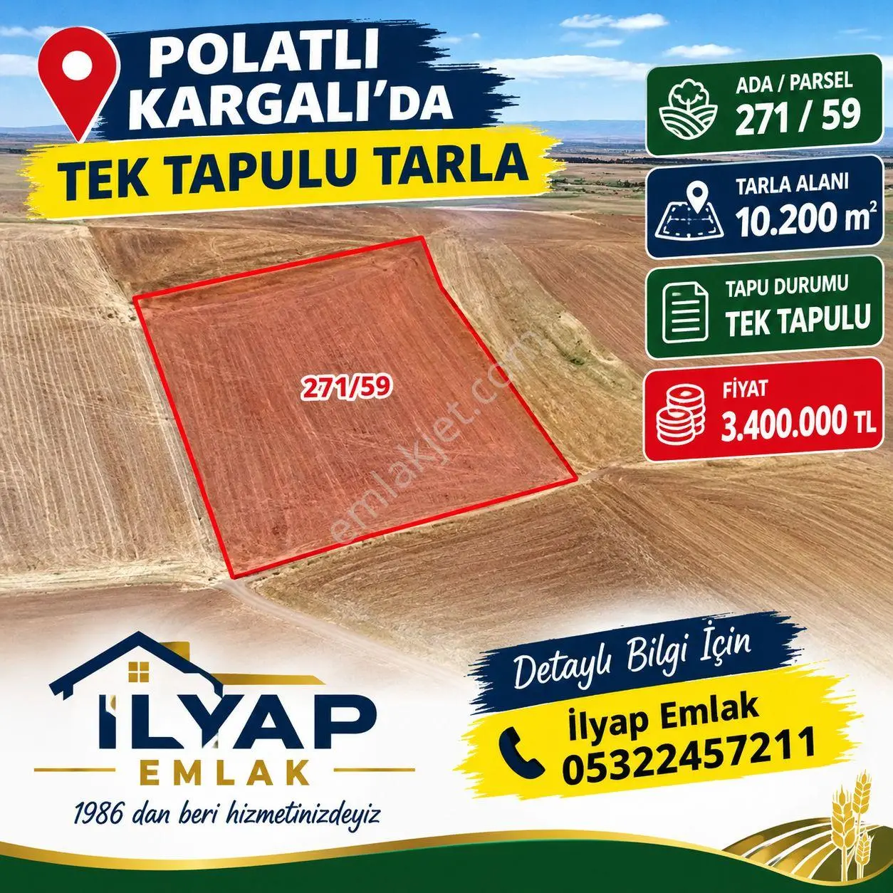 İlyap'tan Temelliyi Geçince Kargalıda Tek Tapulu 10.200m2 Tarla — fotoğraf 2