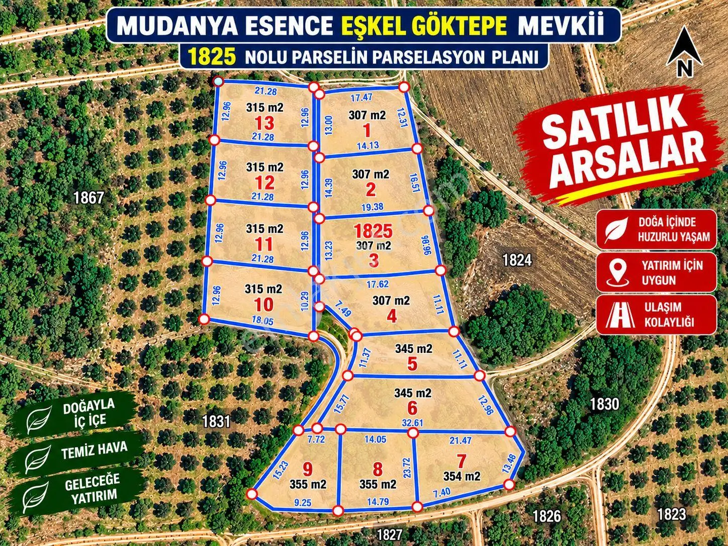 Mudanya Esence Eşkel'de 355 M² Satılık Tarla-bahçe | Yol, Su, Elektrik — fotoğraf 2
