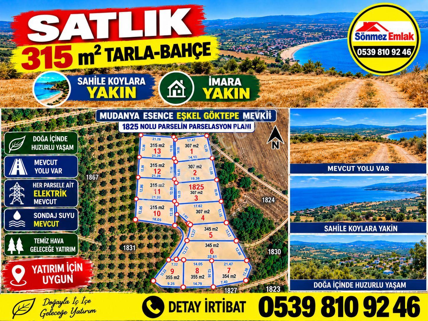 Mudanya Esence Eşkel,De 315 M² Satılık Tarla-Bahçe | Yol, Elektrik, Su