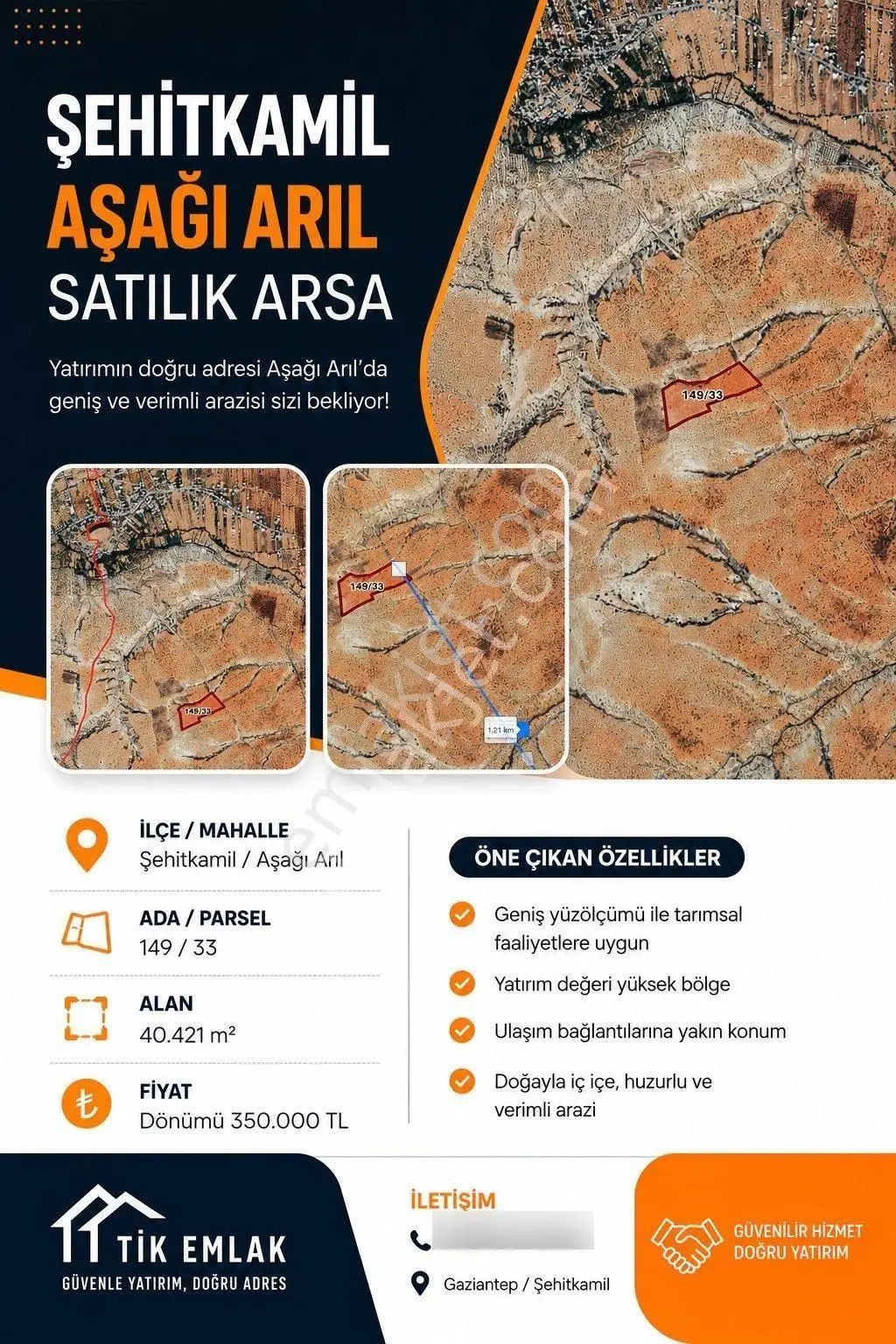 Şehitkamil Aşağı Arıl’da Satılık Yatırımlık Arsa — fotoğraf 3