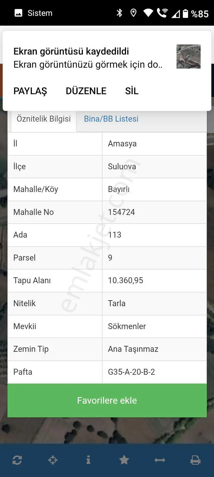 Amasya Suluova Bayırlı Köyünde Satılık Tarla Havuzu Suyu Var Yol