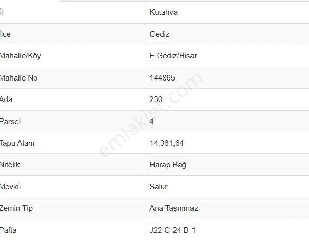 Eskı Gedız Hısarda 14362 M2 Kadastral Cepheli Satılık Arazi