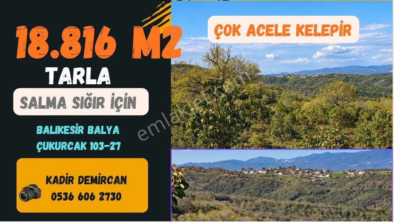 18.816 M2 Satılık Tarla Keşif Arazi. Balaıeksir Balya Çukurcak 103 Ada 27 Parsel...