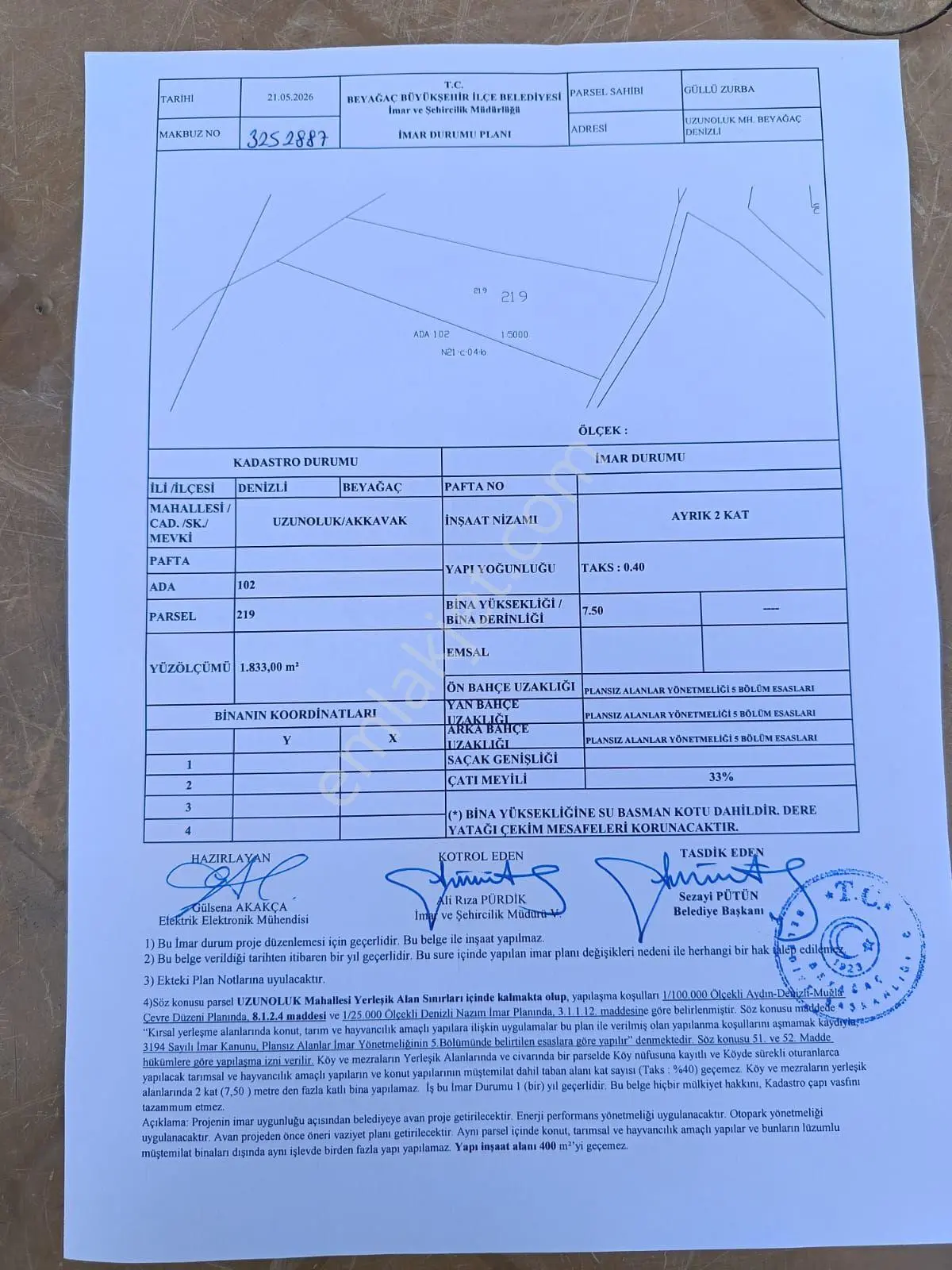 Lobby Fortis’Ten Beyağaç Uzunoluk’Ta 1833 M² Köyiçi İmarlı Tarla