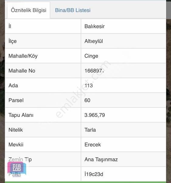 Dialog İdol Balıkesir Altıeylül Cinge Satılık Tarla