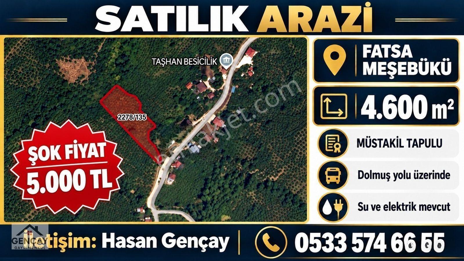 🌿 Gençay Emlak’Tan Fatsa Meşebükü Mahallesi’Nde Satılık 4600M² Arazi!