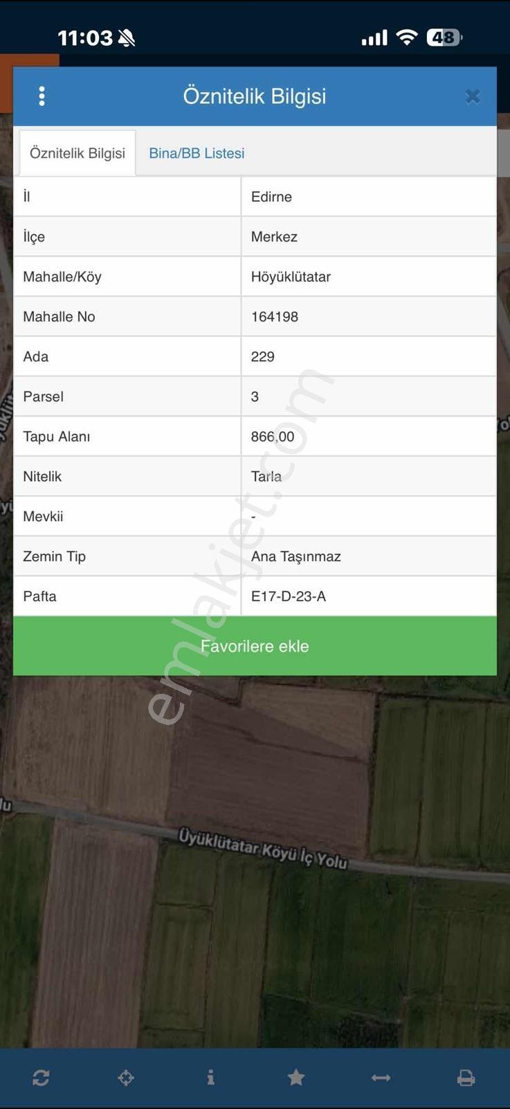 Edrine Merkez Höyüklütatar Tek Tapu 866m2 Tarla Resmi Yolu Var — fotoğraf 4