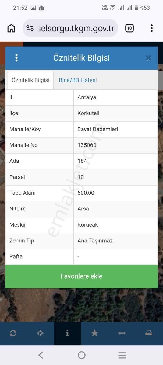 Antalya Bayatbadem Korucak Satılık 600 M2 Villa Arsası — fotoğraf 3