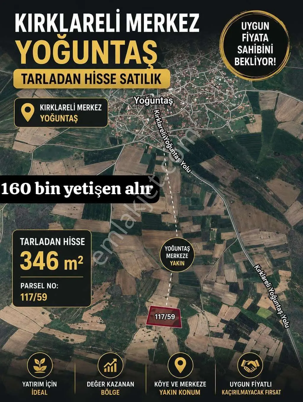Kırklareli Yoğuntaş’ta Satılık 346 M² Yatırımlık Tarla — fotoğraf 2