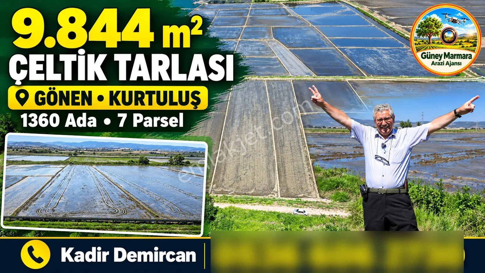 9.844 M2 Satılık Çeltik Tarlası Keşif Arazi.Balıkesir Gönen Kurtuluş Mahallesi 1...