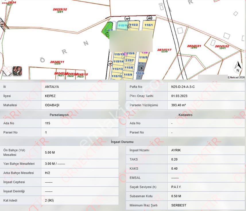 Antalya Kepez Odabaşı Mahallesi 393 M2 İmarlı Köşe Parsel — fotoğraf 9