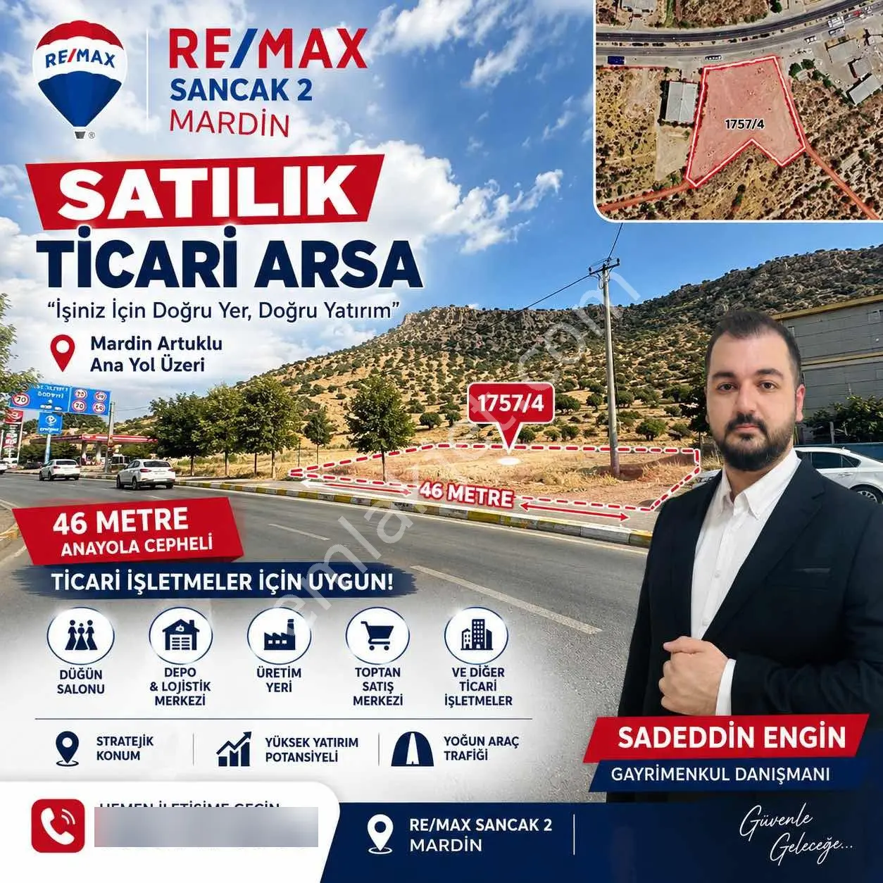 Düğün Salonu Ve Ticari İşletmelere Uygun Yola 46 Met. Cephe Arsa