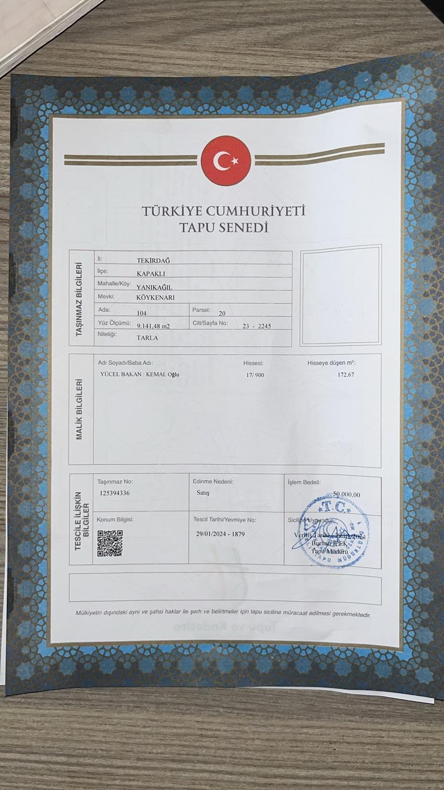 Kapaklı/yanıkağıl/satılık Hisseli Arsa(çaplı-muvafakatlı) — fotoğraf 4
