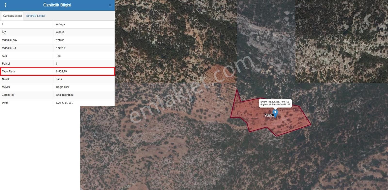 Satılık 8.504 M² Manzaralı Tarla - Alanya-Yenice