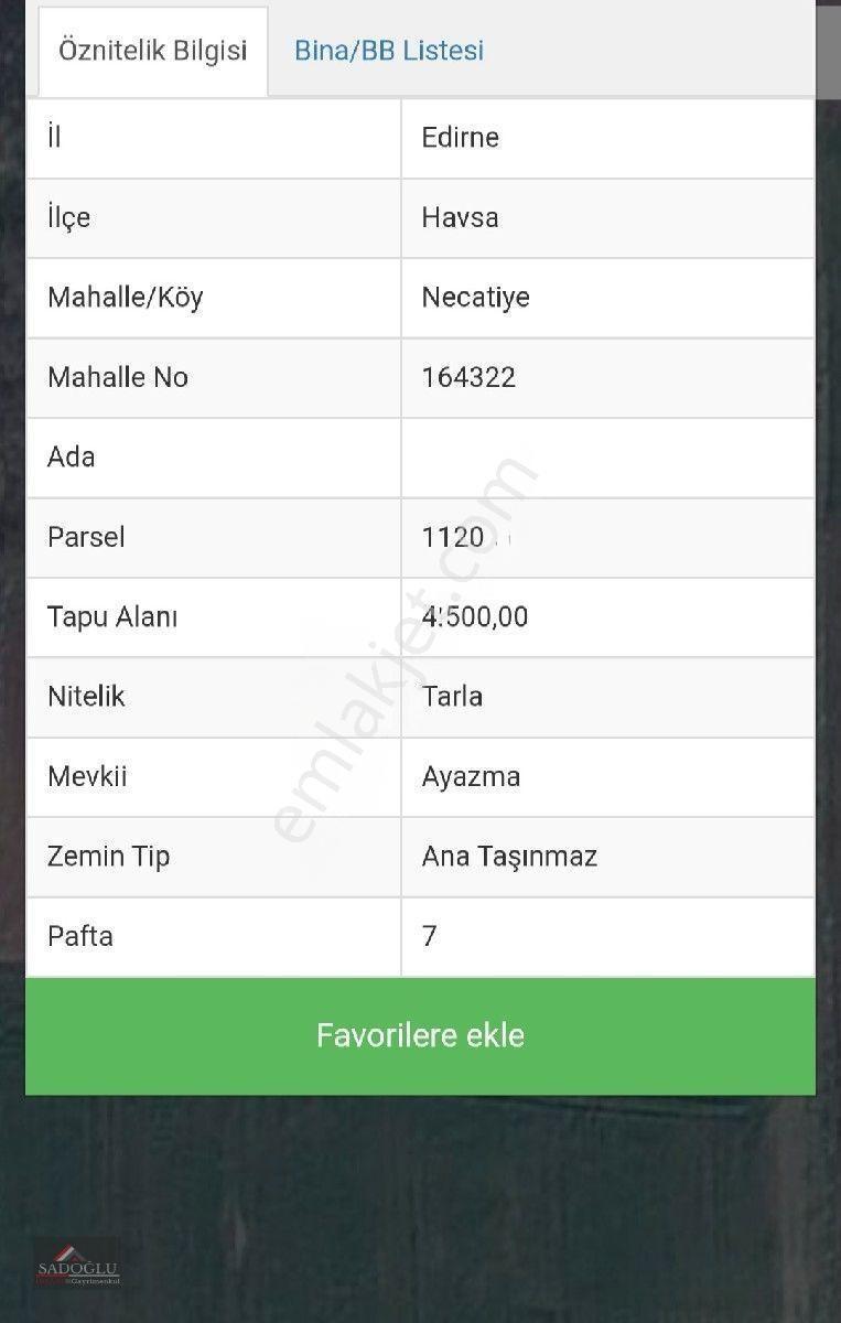 Havsa Necatiye'De 4.500 M2 Satılık
