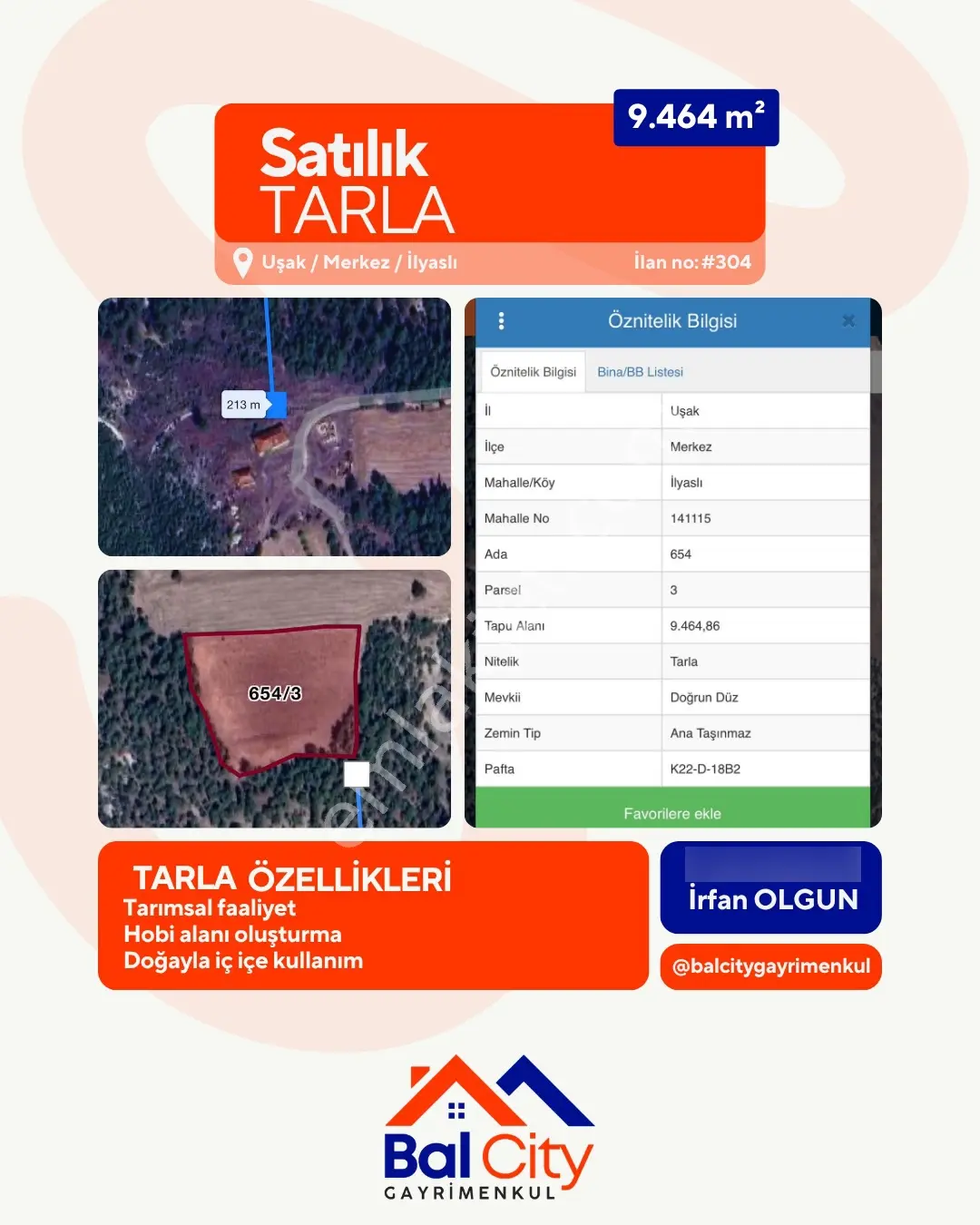 Balcity-Uşak İlyaslı’Da Osb’Ye 5,5 Km Mesafede 9.464 M² Müstakil Tapulu Arazi