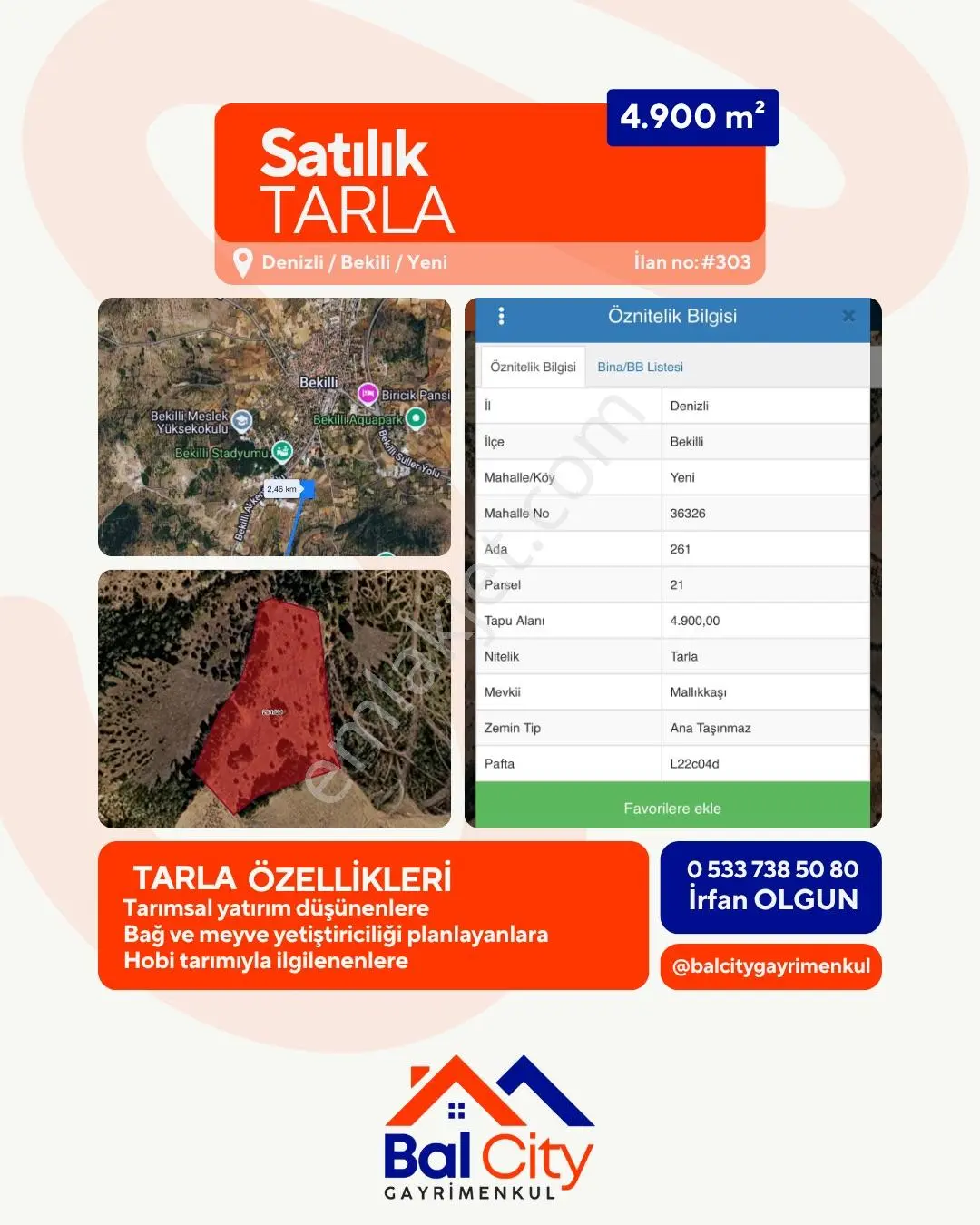 Balcity-Denizli Bekilli’De 4.900 M² Müstakil Tapulu Arazi 295.000 Tl