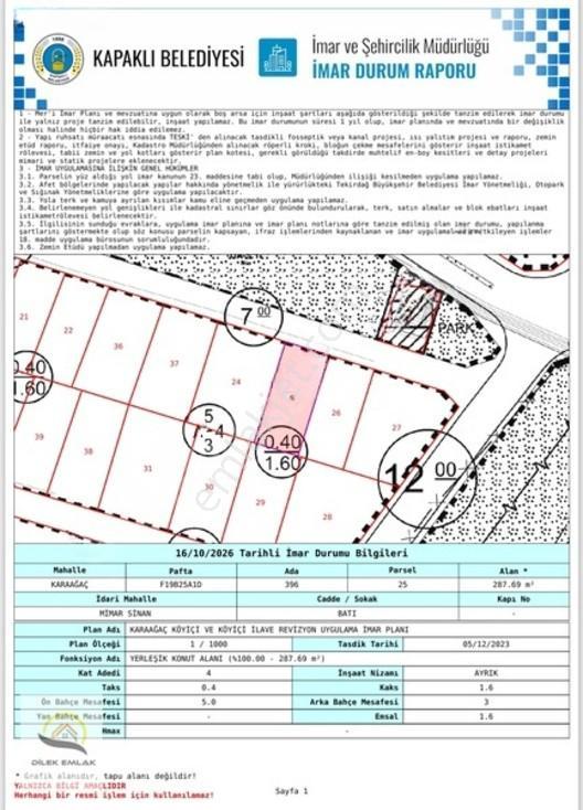 Kapaklı'da 4 Kat İmarlı Mahalle İçinde 290m2 Kelepir Arsa Acil.! — fotoğraf 2