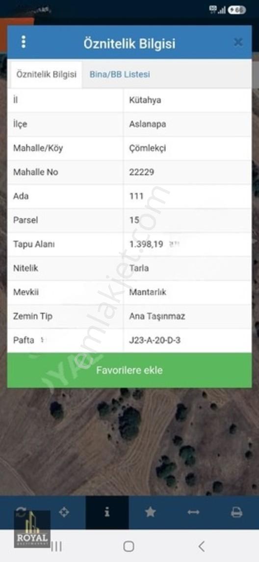 Kütahya Aslanapa Çömlekçi Köyünde Köyünde Yollu Satılık Tarla