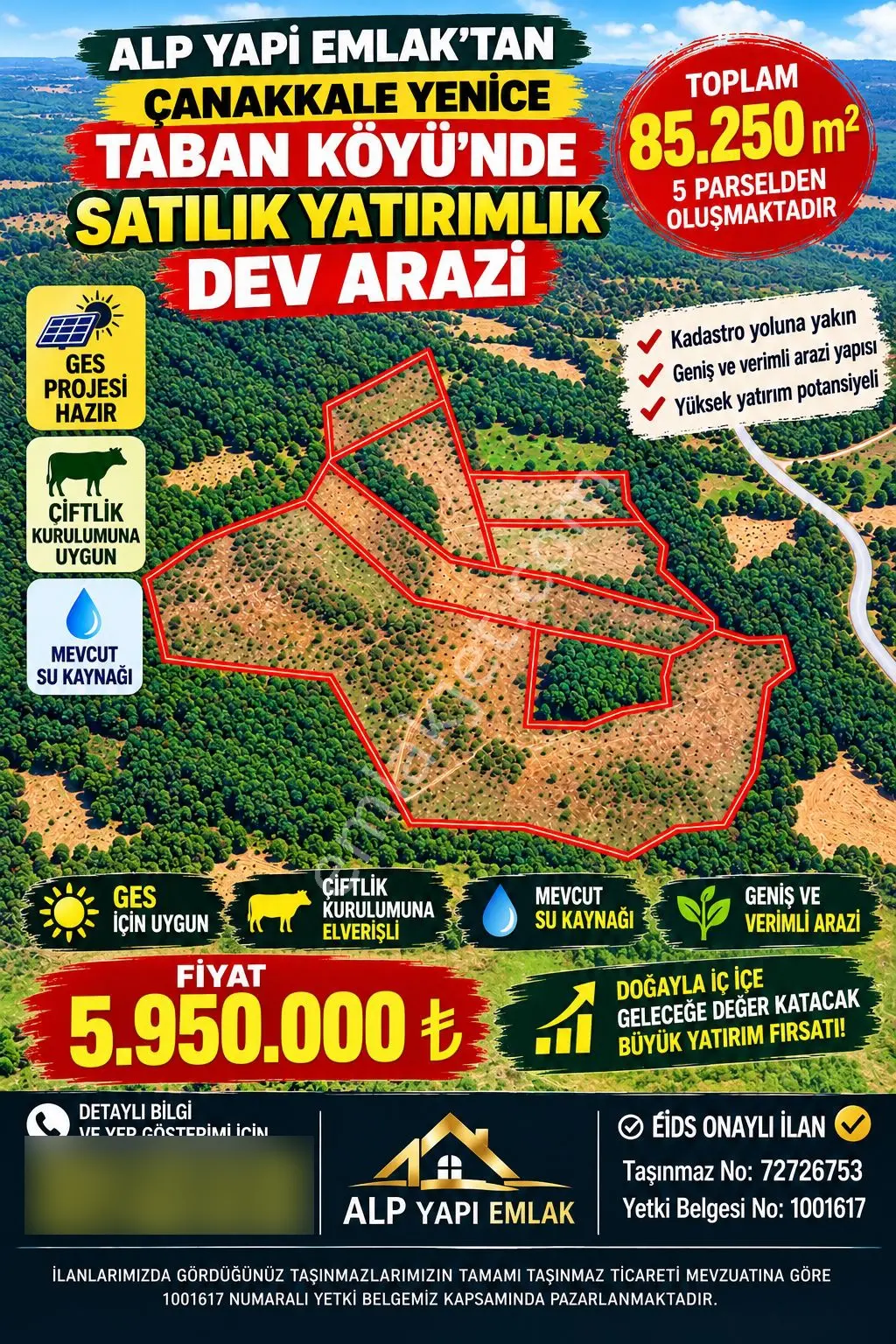 Çanakkale Yenice Taban Mahallesin'de Satılık 85.250 M² Tarla — fotoğraf 2