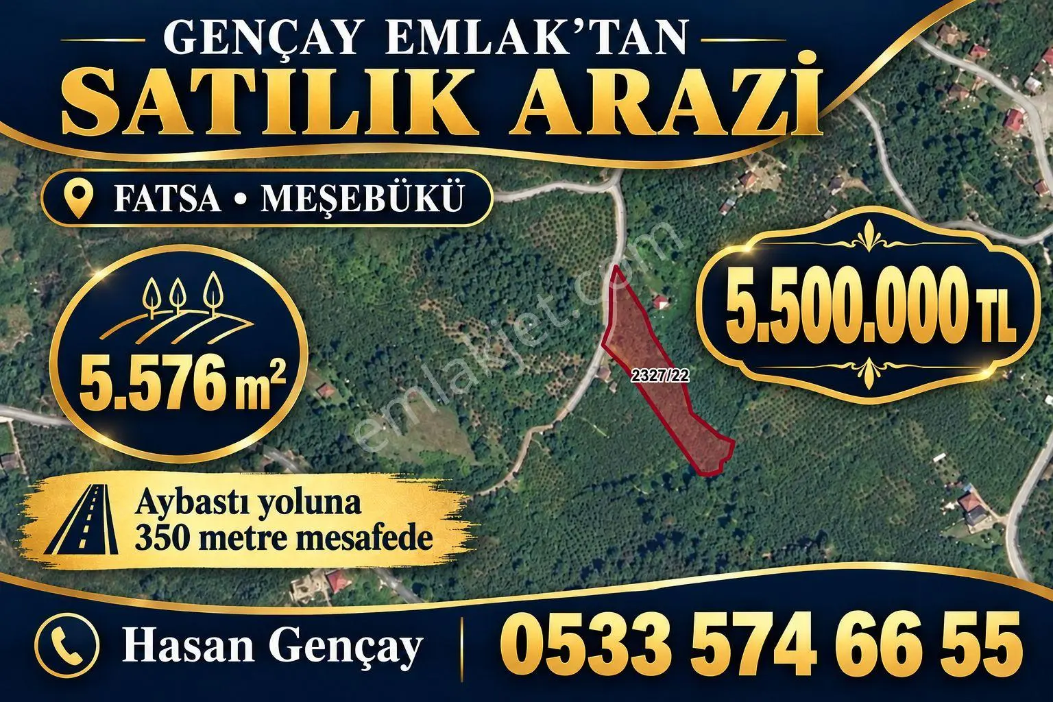 Gençay Emlaktan Fatsa Meşebükünde Satılık 5.576 M² Arazi!