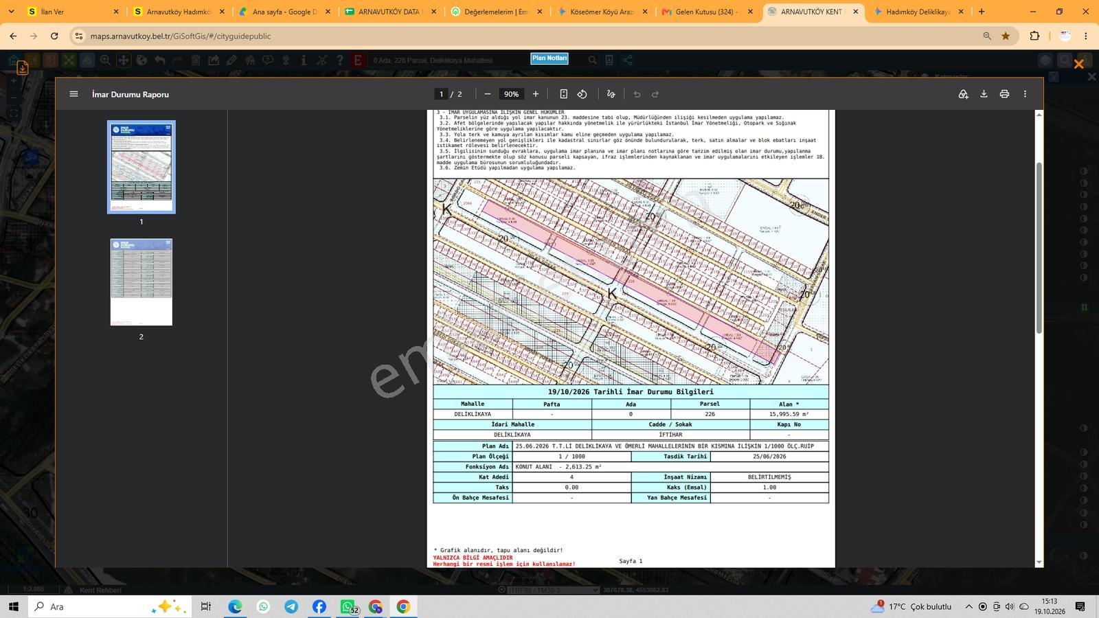 Hadımköy / Deliklikaya Mahallesi Bölgesinde 225 M² Hisseli Arsa