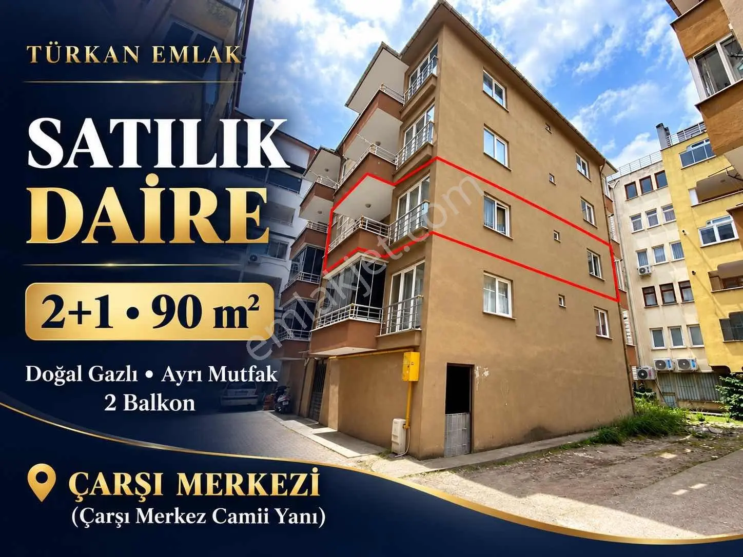 Türkan Emlaktan Çarşı Merkezinde 2+1 Doğal Gazlı Satılık Daire