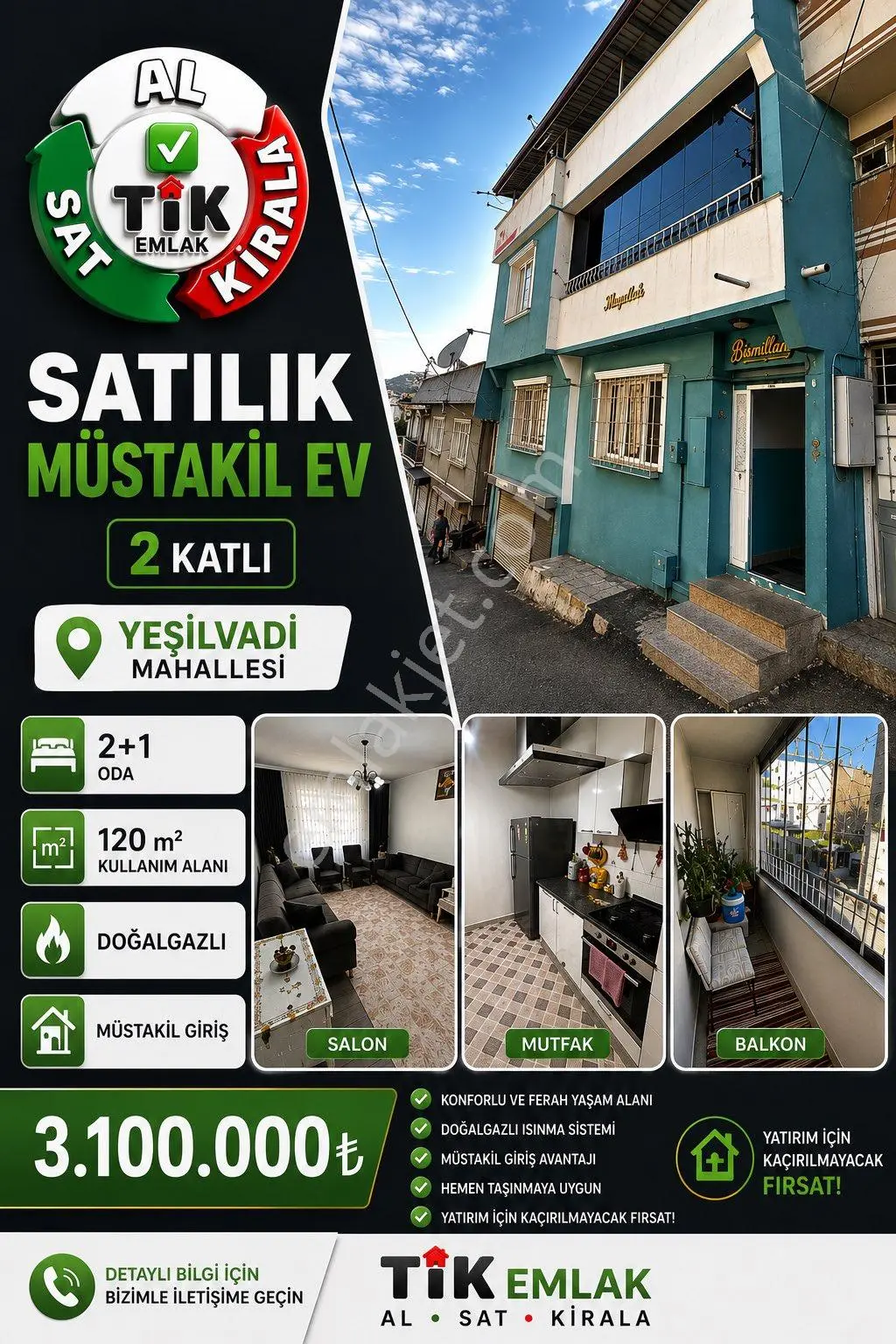 Nizip Yeşilvadi'De İki Katlı Doğalgazlı 2+1 Müstakil Girişli Satılık Ev