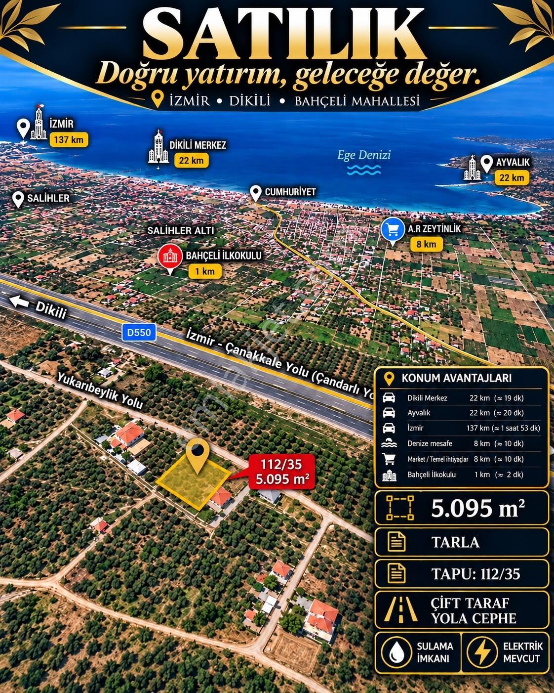 İzmir Dikili İmara, Yola Ve Denize Yakın Satılık 5.095 M2 Tarla