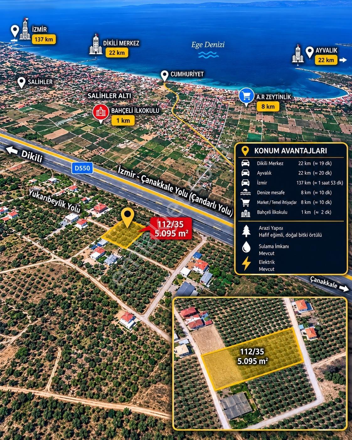 İzmir Dikili İmara, Yola Ve Denize Yakın Satılık 5.095 M2 Tarla — fotoğraf 2
