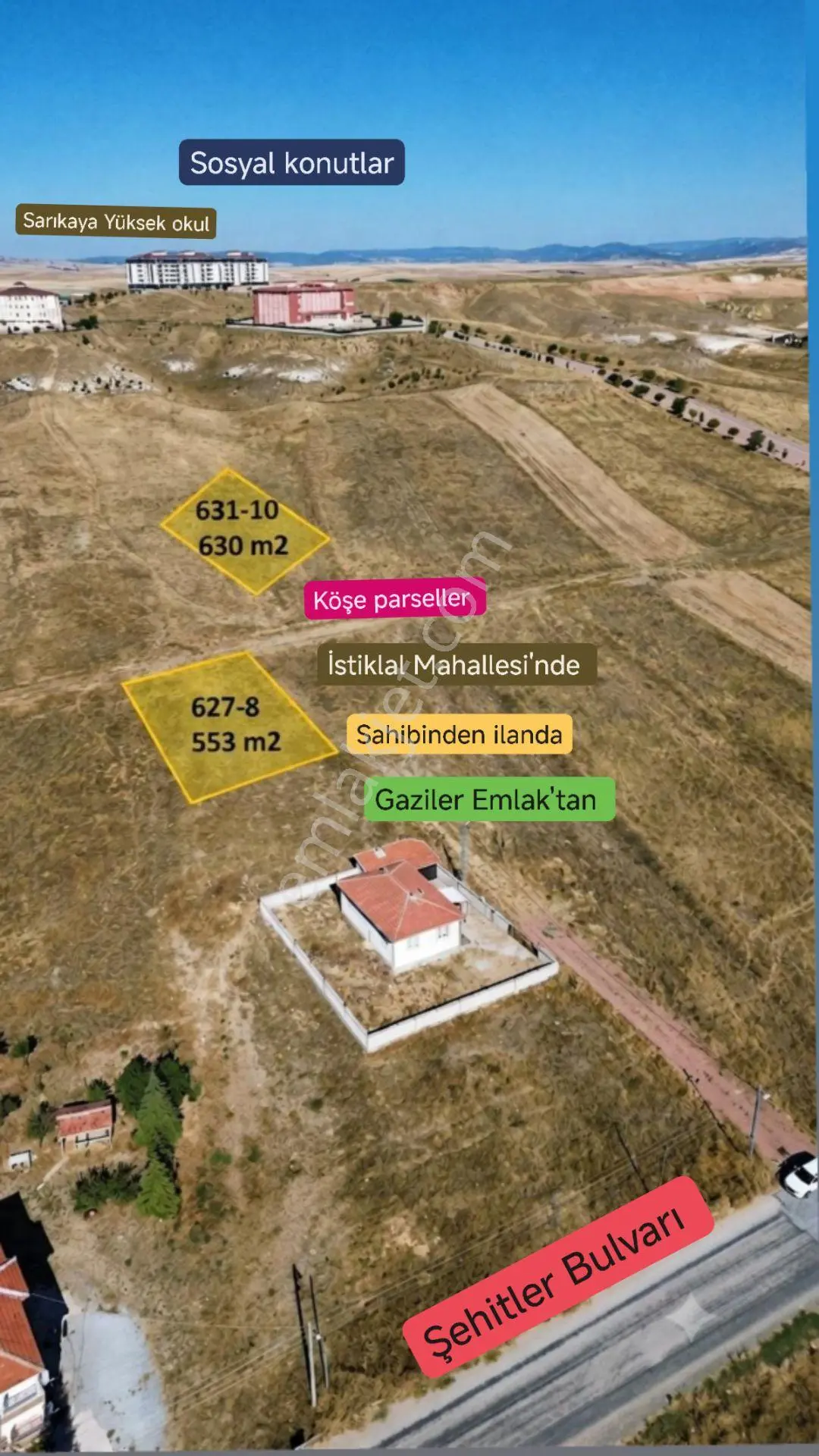 Sarıkaya İstiklal Mahallesi Satılık 629 M² Villa Arsası