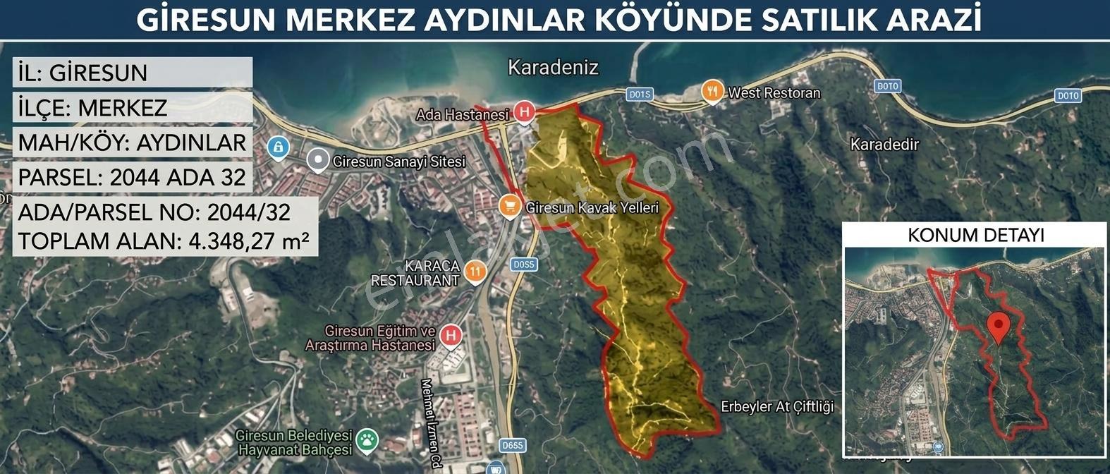 Giresun Merkez Aydınlar Köyünde Satılık Arazi