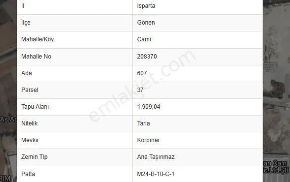 Isparta Gönen Cami Mahallesin'de 1.920m2 Satılık Tarla — fotoğraf 4