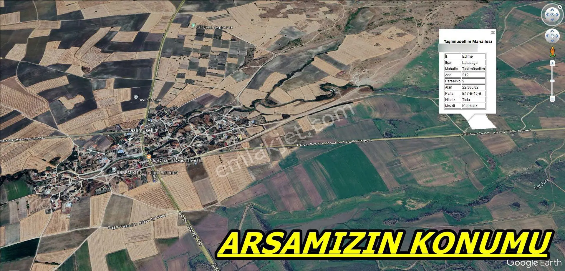 Lalapaşa Taşlımüsellım Köy İçınde 22.386 M² Çıftlık Yapımına Uygun Tarla