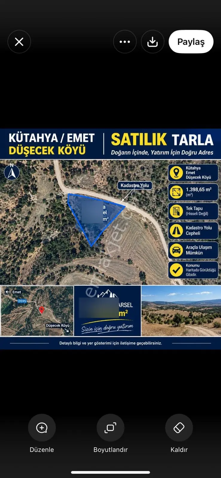 3en Gayrimenkul Kütahya Emet'te Tek Hisse 1398m2 Satılık — fotoğraf 5