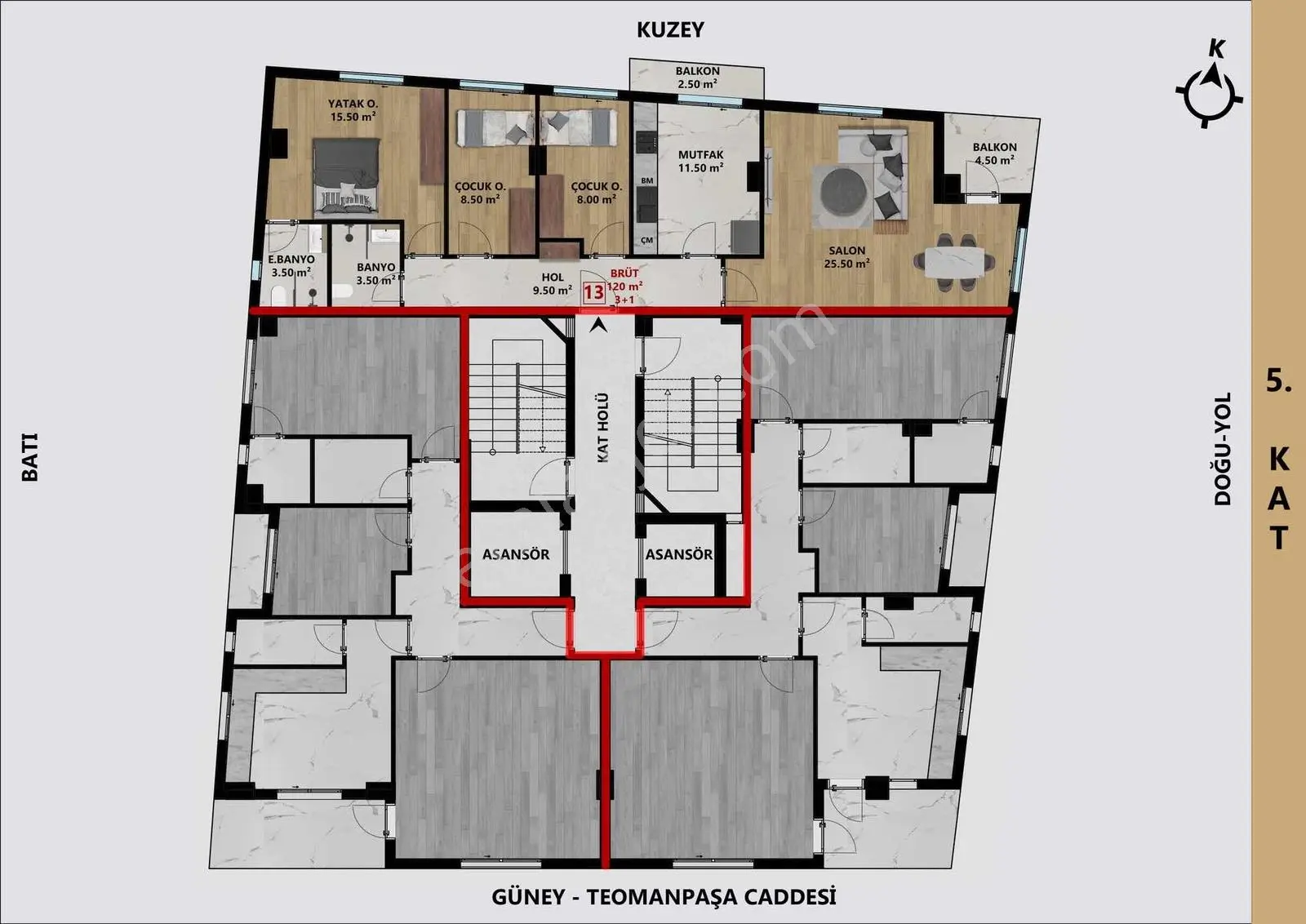Bahçelievler Mah. 3+1 Ara Kat 120m² Daire — fotoğraf 13