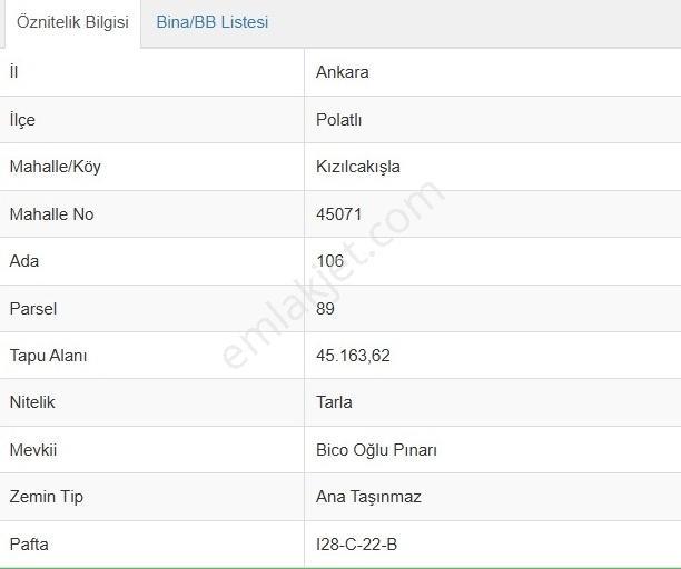 Polatlı Kızılcakışla Köyü Satılık Hisseli Tarla